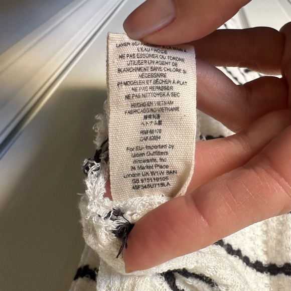 Free People Oversized Striped Sweater Women’s Medium Off White and Navy Blue - Picture 14 of 16